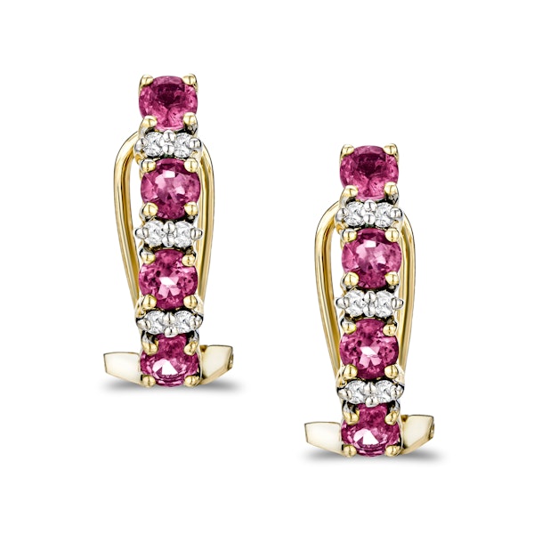 Pink Sapphire 1.15CT And Diamond 9K Yellow Gold Earrings - Image 3