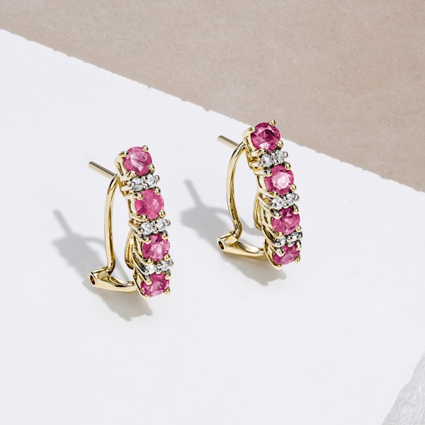 Pink Sapphire 1.15CT And Diamond 9K Yellow Gold Earrings - Image 4
