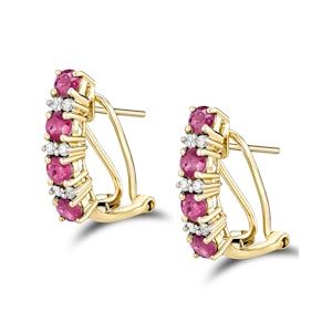 Pink Sapphire 1.15CT And Diamond 9K Yellow Gold Earrings