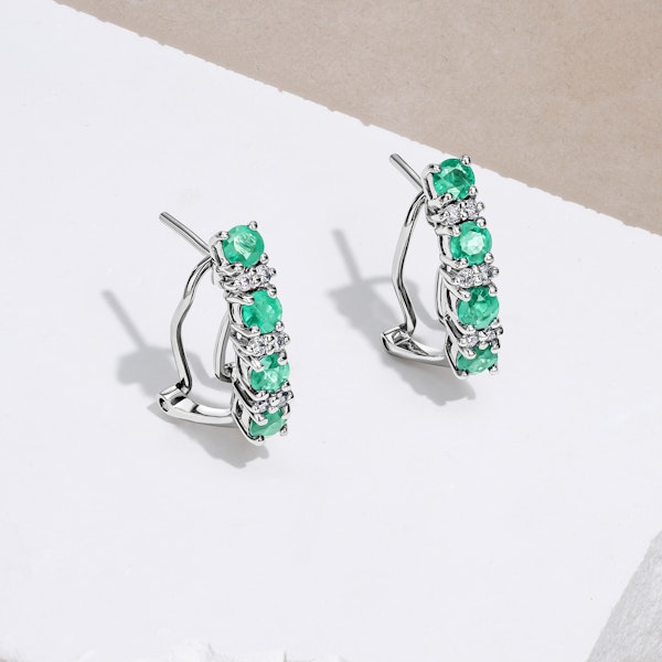 Emerald 1.10CT And Diamond 9K White Gold Earrings - Image 5