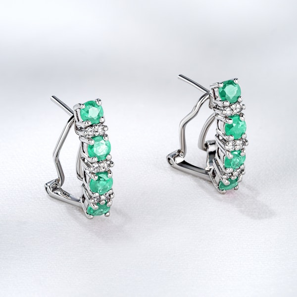 Emerald 1.10CT And Diamond 9K White Gold Earrings - Image 6