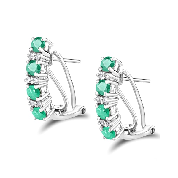 Emerald 1.10CT And Diamond 9K White Gold Earrings - Image 1