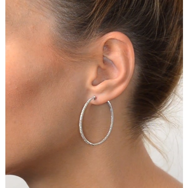 1.00ct Diamond Hoop Earrings in 9K White Gold - 39mm - Image 2