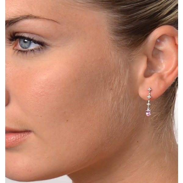 Pink Sapphire 5 X 3mm and Diamond 9K White Gold Earrings - Image 3
