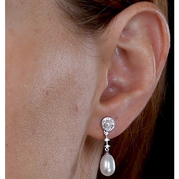 Stellato Collection Pearl and Diamond Earrings in 9K White Gold - Image 4