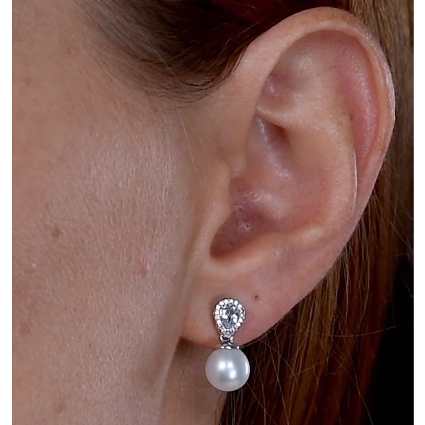 7.5mm Pearl Blue Topaz and Diamond Stellato Earrings in 9K White Gold - Image 4