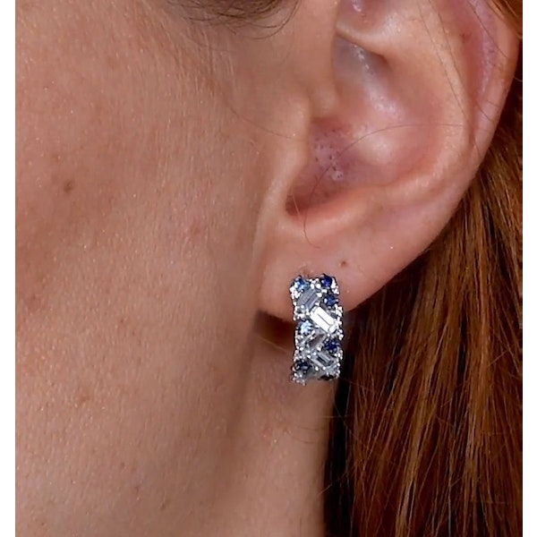 Blue Topaz Sapphire and Diamond Stellato Earrings in 9K White Gold - Image 4
