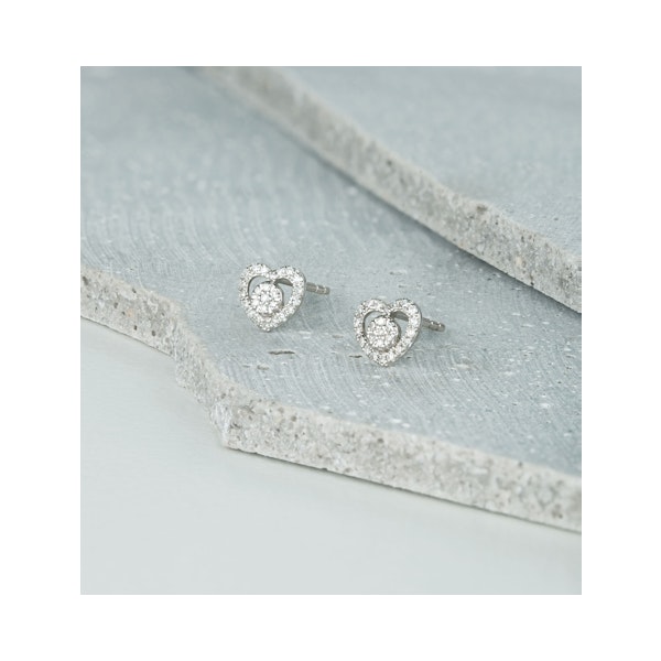 Diamond Heart Solitaire Stellato Earrings in 9K White Gold - Image 4