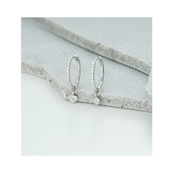 Stellato Diamond Encrusted Huggie Heart Earrings 0.11ct in 9K White Gold - Image 4