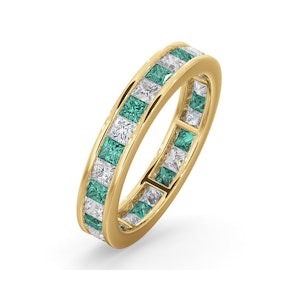 Eternity Ring Lauren 2.20CT Diamonds G/VS and Emerald in 18K Gold - Size R.5