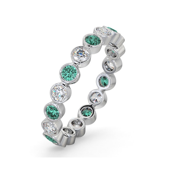 Emerald 0.70ct And H/SI Diamond 18KW Gold Eternity Ring - Image 1