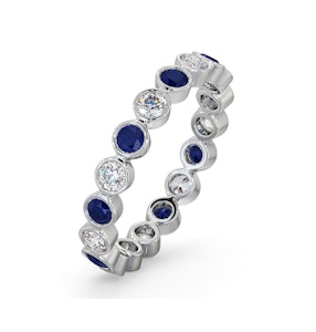 Sapphire 0.90ct And H/SI Diamond 18KW Gold Eternity Ring