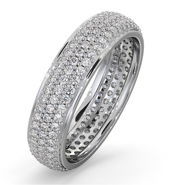 Mens 1ct H/Si Diamond 18K White Gold Full Band Ring - image 1