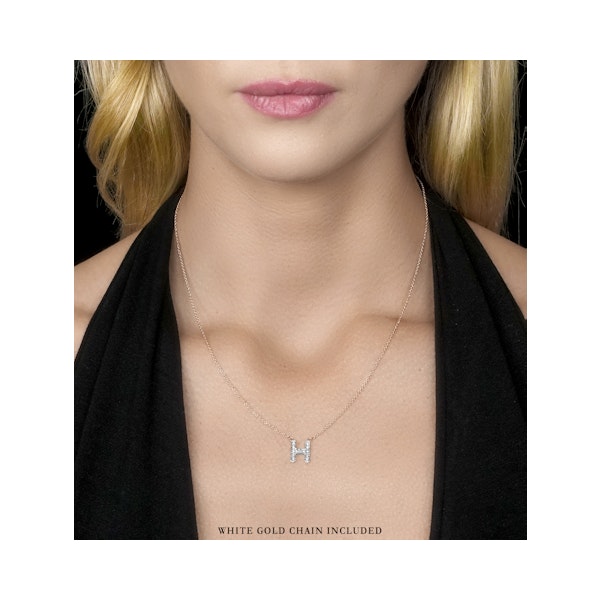 Initial 'H' Necklace Lab Diamond Encrusted Pave Set in 925 Sterling Silver - Image 2