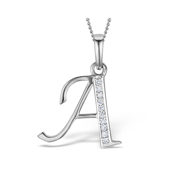 9K White Gold Diamond Initial 'A' Necklace 0.05ct - Image 1