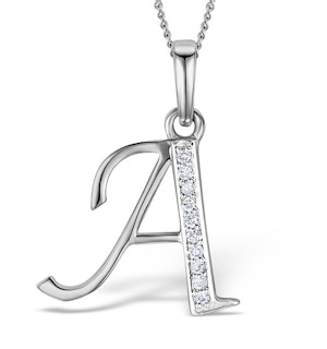 9K White Gold Diamond Initial 'A' Necklace 0.05ct