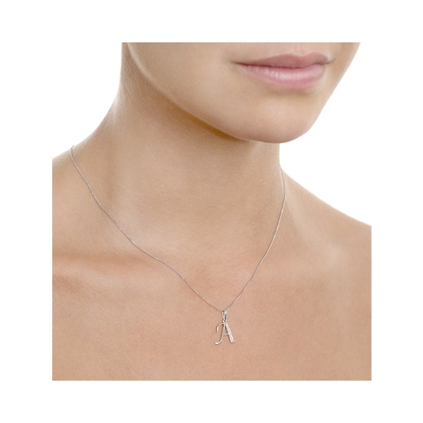 9K White Gold Diamond Initial 'A' Necklace 0.05ct - Image 4
