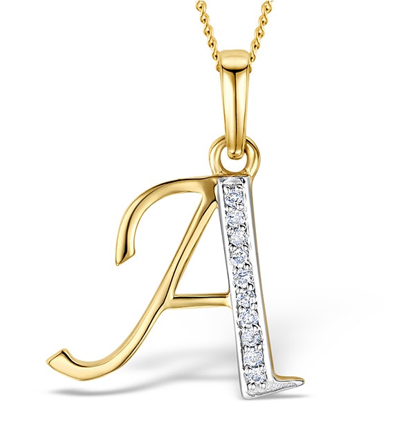 9K Gold Diamond Initial 'A' Necklace 0.05ct - image 1