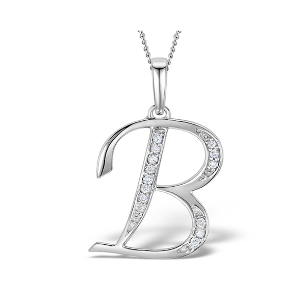 9K White Gold Diamond Initial 'B' Necklace 0.05ct - Image 1