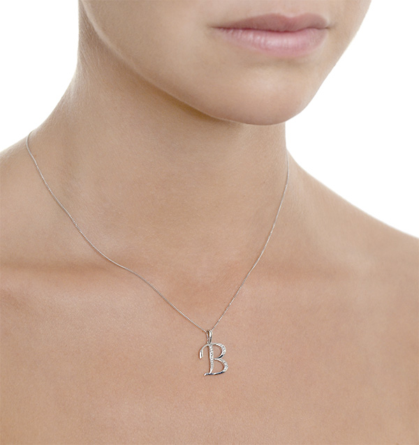 9K White Gold Diamond Initial 'B' Necklace 0.05ct