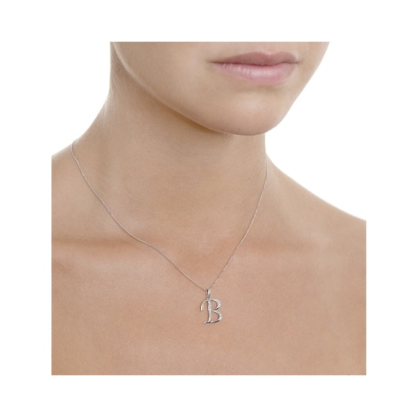9K White Gold Diamond Initial 'B' Necklace 0.05ct - Image 4