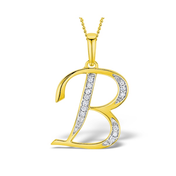 9K Gold Diamond Initial 'B' Necklace 0.05ct - Image 1
