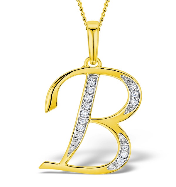 9K Gold Diamond Initial 'B' Necklace 0.05ct - image 1