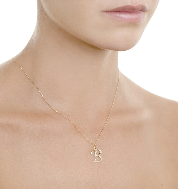 9K Gold Diamond Initial 'B' Necklace 0.05ct