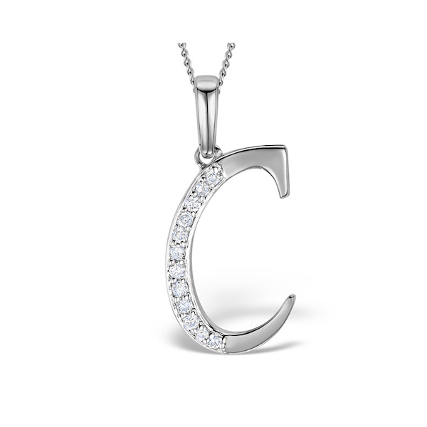 9K White Gold Diamond Initial 'C' Necklace 0.05ct - Image 1