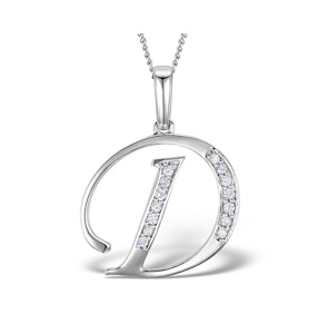 9K White Gold Diamond Initial 'D' Necklace 0.05ct