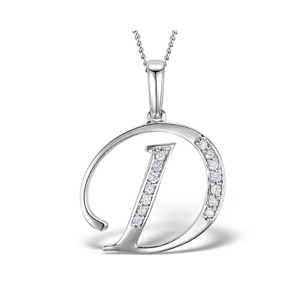 9K White Gold Diamond Initial 'D' Necklace 0.05ct - Image 1