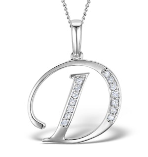 9K White Gold Diamond Initial 'D' Necklace 0.05ct