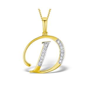 9K Gold Diamond Initial 'D' Necklace 0.05ct