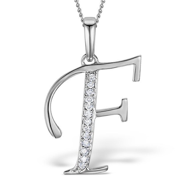9K White Gold Diamond Initial 'F' Necklace 0.05ct - image 1