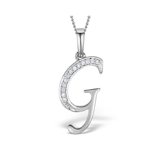 9K White Gold Diamond Initial 'G' Necklace 0.05ct - Image 1
