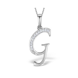9K White Gold Diamond Initial 'G' Necklace 0.05ct