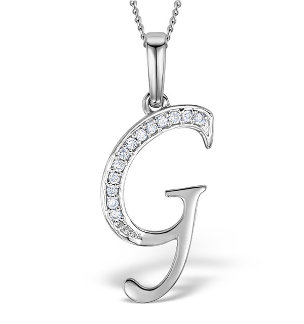 9K White Gold Diamond Initial 'G' Necklace 0.05ct - image 1