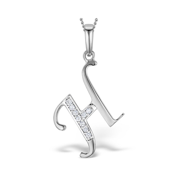 9K White Gold Diamond Initial 'H' Necklace 0.05ct - Image 1