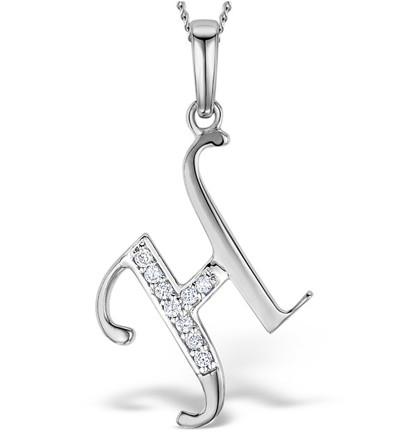 9K White Gold Diamond Initial 'H' Necklace 0.05ct - image 1