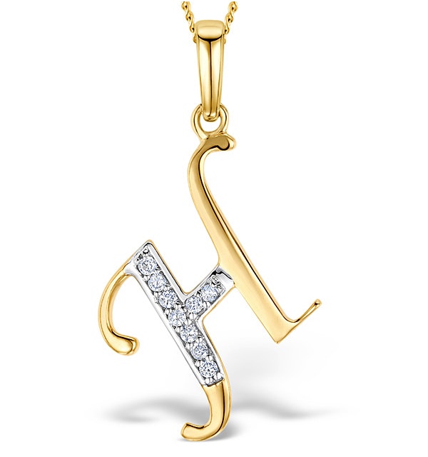 9K Gold Diamond Initial 'H' Necklace 0.05ct - image 1