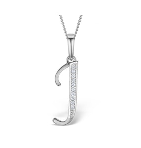 9K White Gold Diamond Initial 'J' Necklace 0.05ct