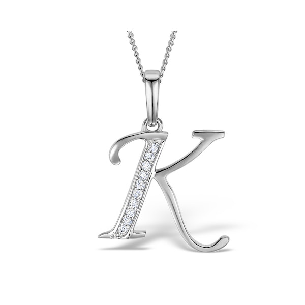 9K White Gold Diamond Initial 'K' Necklace 0.05ct - Image 1