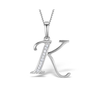 9K White Gold Diamond Initial 'K' Necklace 0.05ct