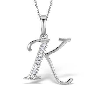 925 Silver Lab Diamond Initial 'K' Necklace 0.05ct