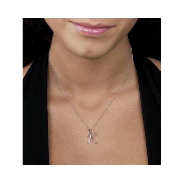 9K White Gold Diamond Initial 'K' Necklace 0.05ct - Image 2