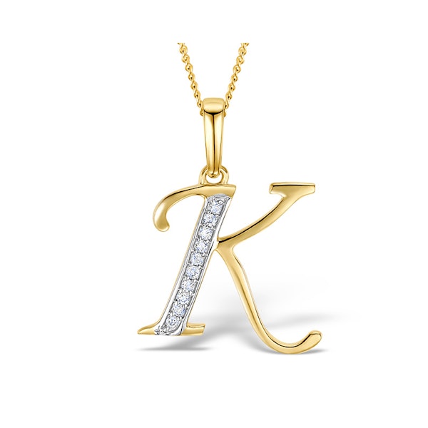 9K Gold Diamond Initial 'K' Necklace 0.05ct - Image 1