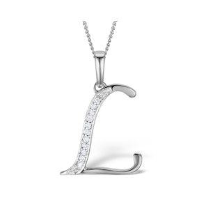 9K White Gold Diamond Initial 'L' Necklace 0.05ct