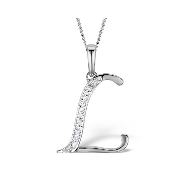 9K White Gold Diamond Initial 'L' Necklace 0.05ct - Image 1