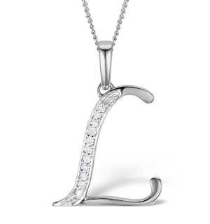 9K White Gold Diamond Initial 'L' Necklace 0.05ct
