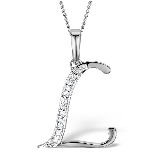 9K White Gold Diamond Initial 'L' Necklace 0.05ct - image 1